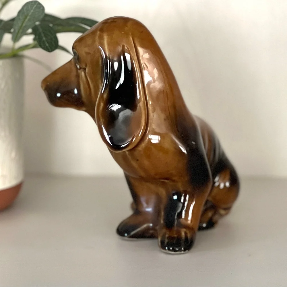 Vintage Bassett Hound Dog Figurine Glazed Ceramic Brazil Collectible Bro…
